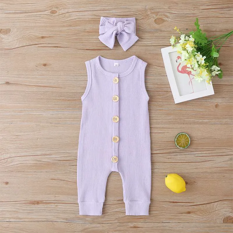 Ribbed Sleeveless Jumpsuit with Matching Bow Headband