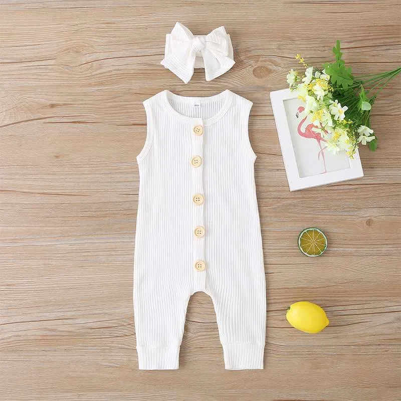 Ribbed Sleeveless Jumpsuit with Matching Bow Headband