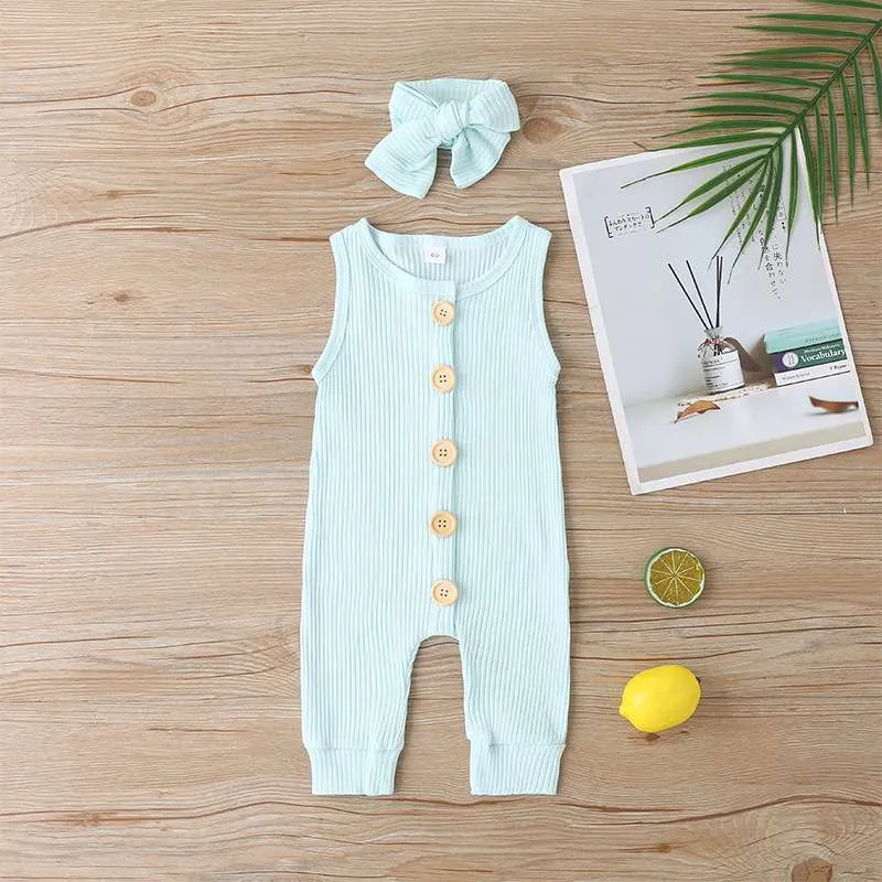 Ribbed Sleeveless Jumpsuit with Matching Bow Headband