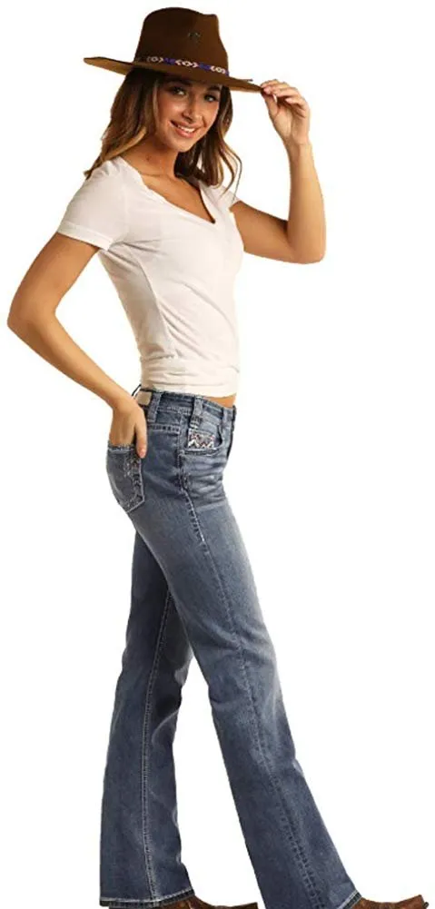 Rock and Roll Cowgirl Mid Rise Boyfriend Jeans, Medium Wash, 26x34