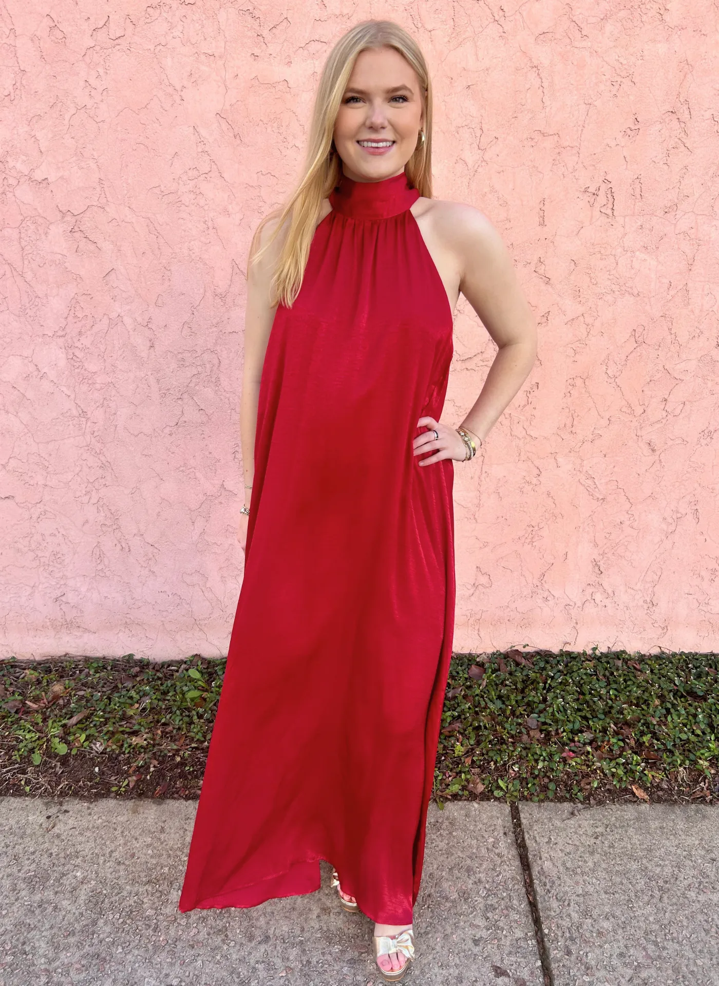 Satin High Neck Halter Dress