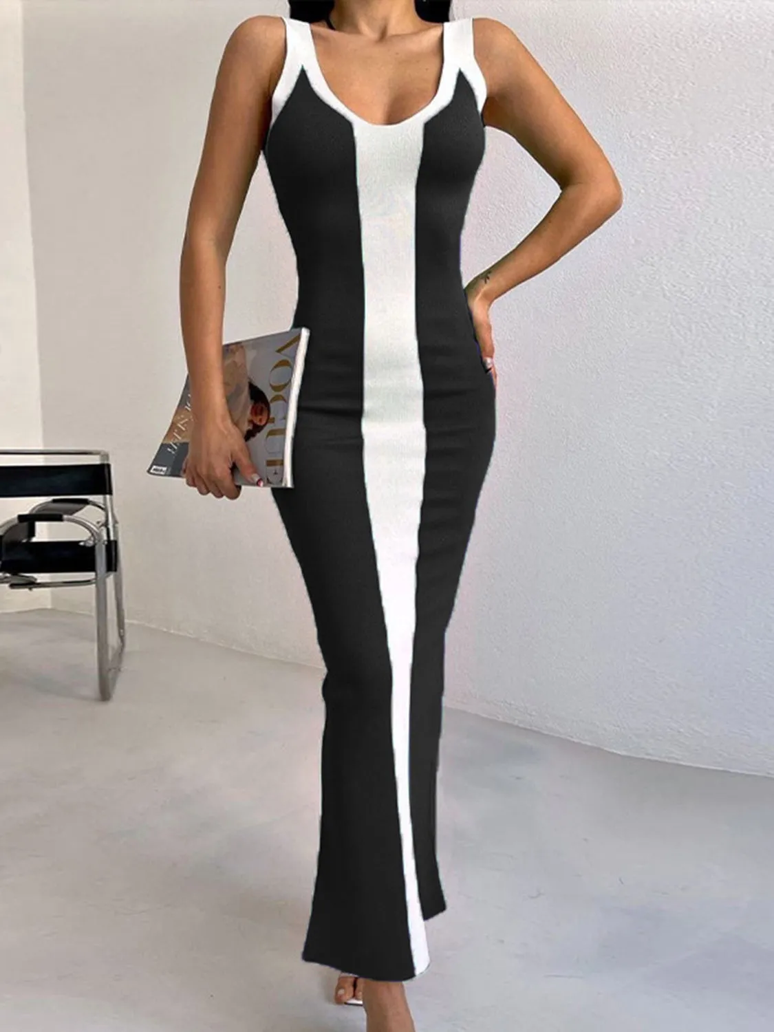 Short Sleeve Casual Long Shirt Dress Contrast Wide Strap Slit Midi Dress