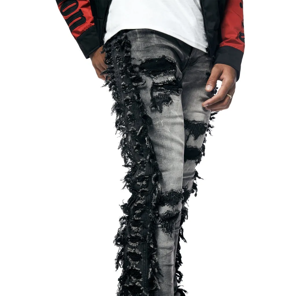 Stacked Frayed Jeans - Lightning Black