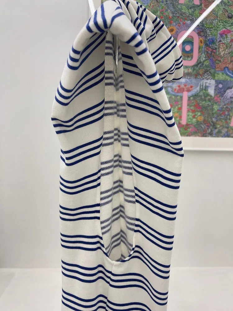 Striped Sweatshirt For Women Hooded Collar Sleeveless Colorblock Loose Vest Sweatshirts Female Summer Clothing