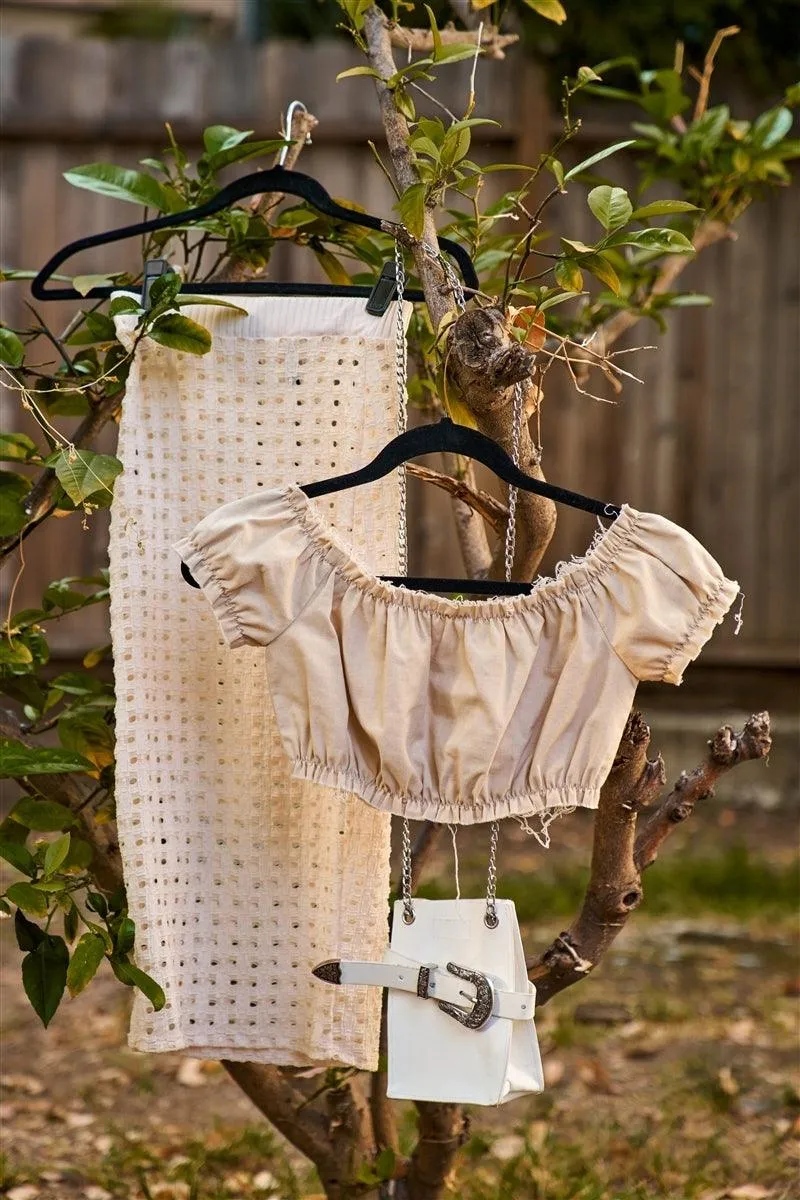 Taupe Mesh Hole Midi Skirt /3-2-1
