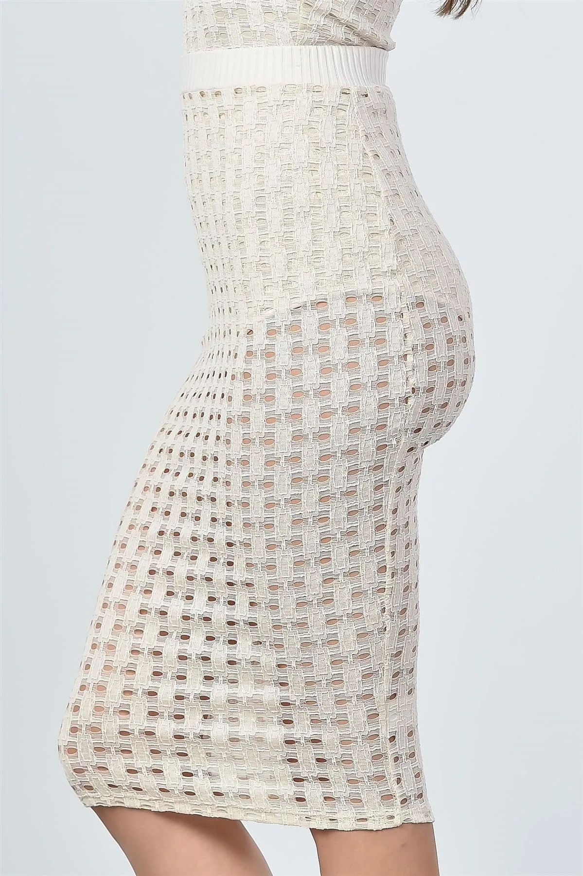 Taupe Mesh Hole Midi Skirt /3-2-1