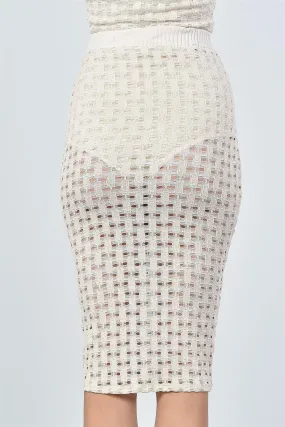 Taupe Mesh Hole Midi Skirt /3-2-1