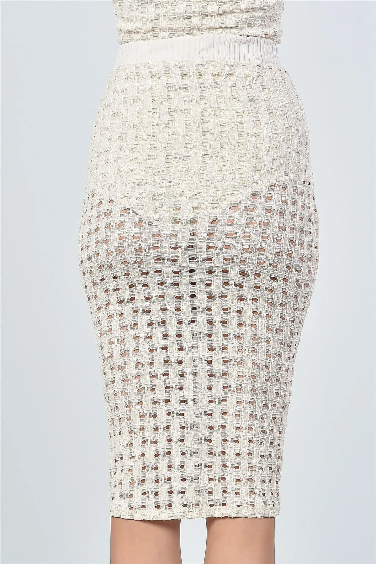 Taupe Mesh Hole Midi Skirt /3-2-1