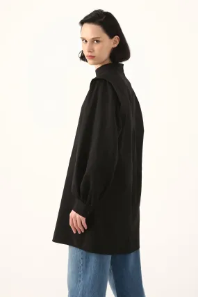 TLD Women Allday Black Shoulder Padded Balloon Sleeve Tunic - Queen Creek