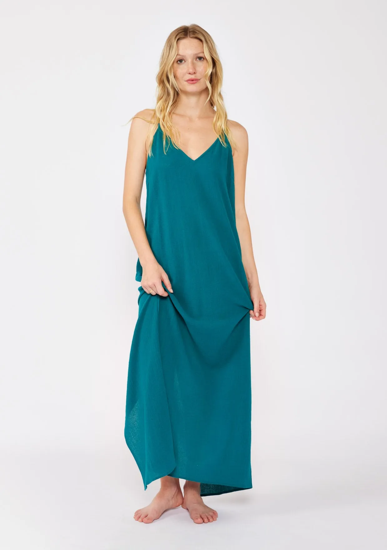 V-Neck Maxi Dress with Adjustable Braided Straps