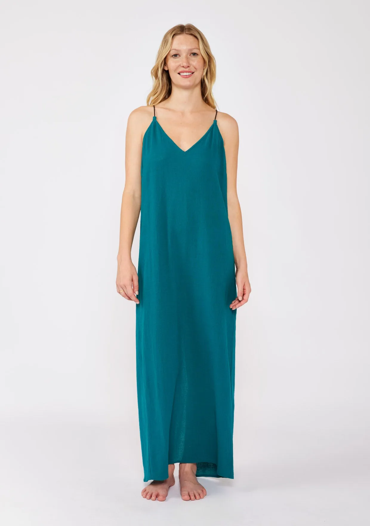 V-Neck Maxi Dress with Adjustable Braided Straps
