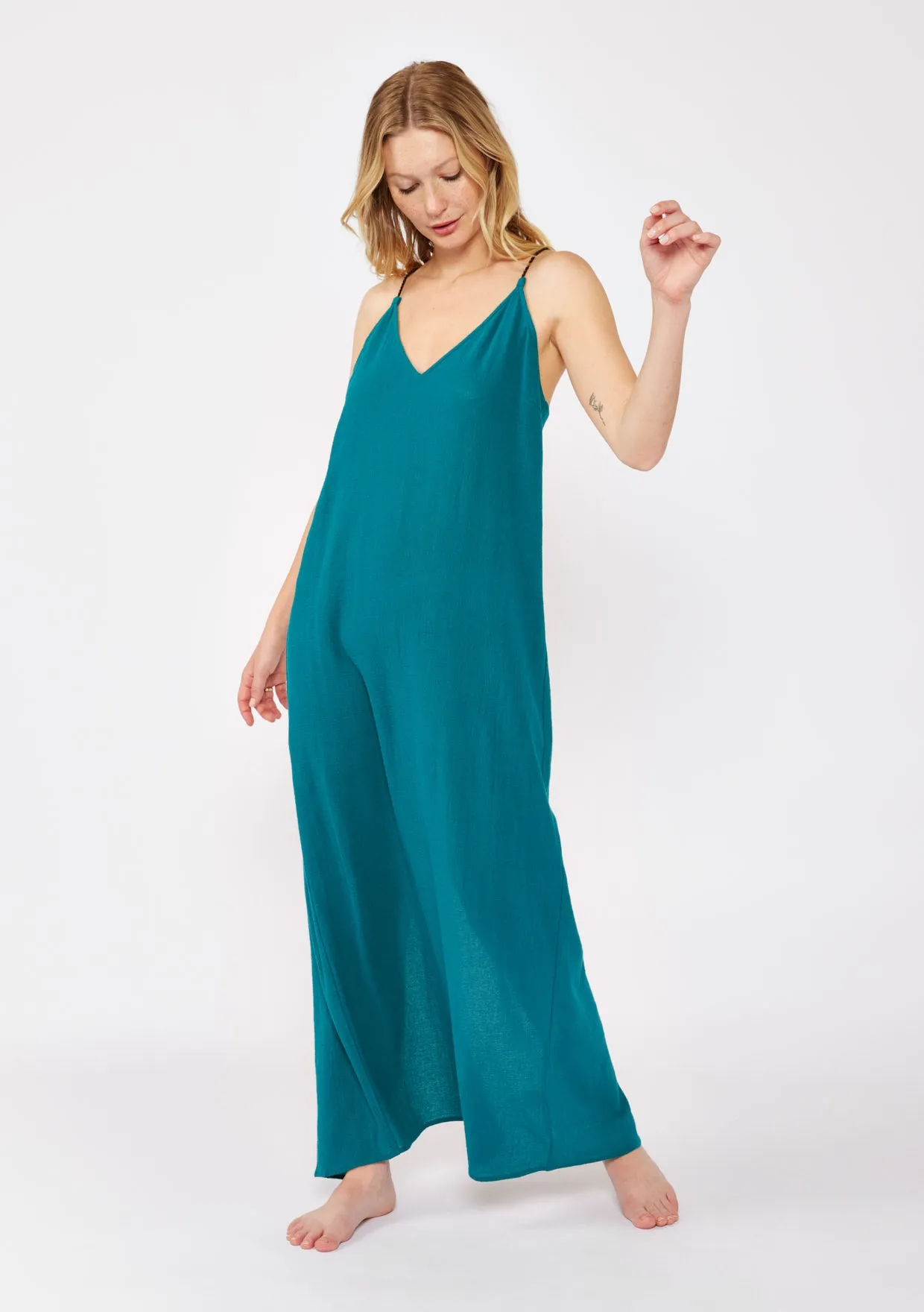 V-Neck Maxi Dress with Adjustable Braided Straps