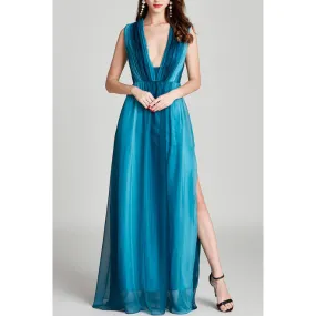 Women Alluring Printed Pattern Long Sleeve Easy V-Neck Mid Length Chiffon Party Dress - C11112UD