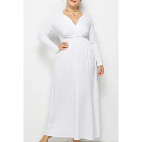 Women Plus Tremendous V-Neck Solid Colored Long Length Smooth Breathable Fashion Dress - C6307UD