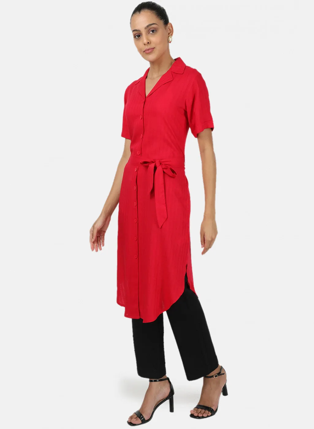 Womens Dark Pink Self Tunic