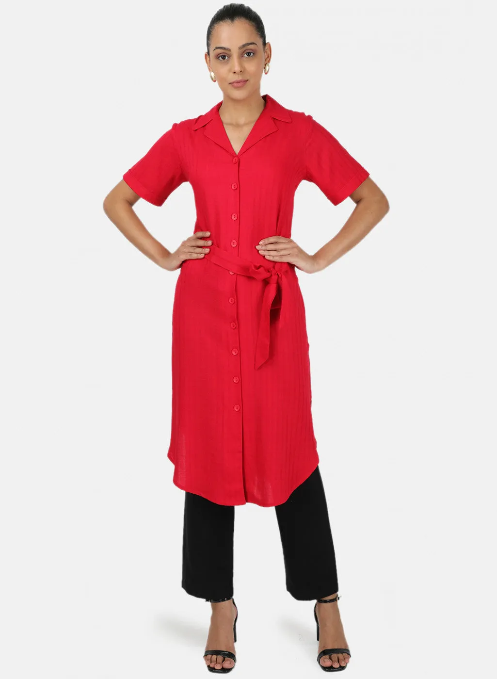 Womens Dark Pink Self Tunic