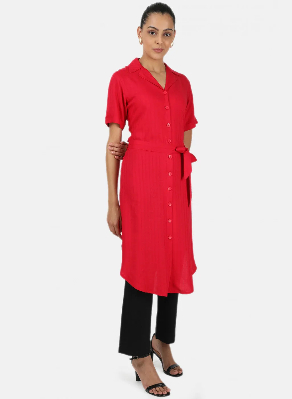 Womens Dark Pink Self Tunic
