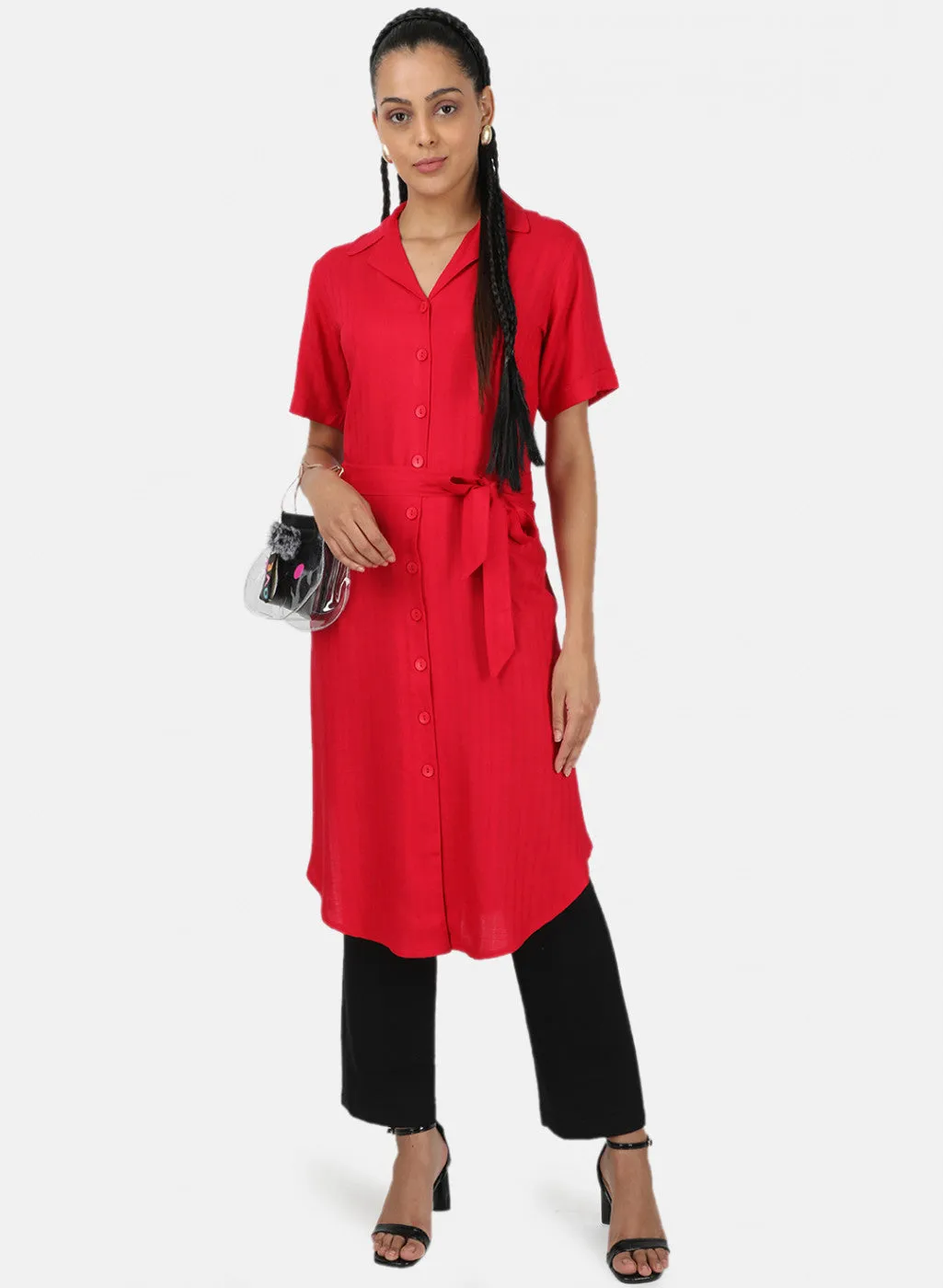 Womens Dark Pink Self Tunic